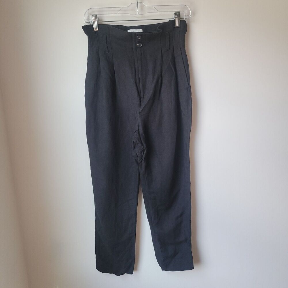 Hm Paperbag Pants Size‎ 4 Black Linen Viscose Blend Tapered
